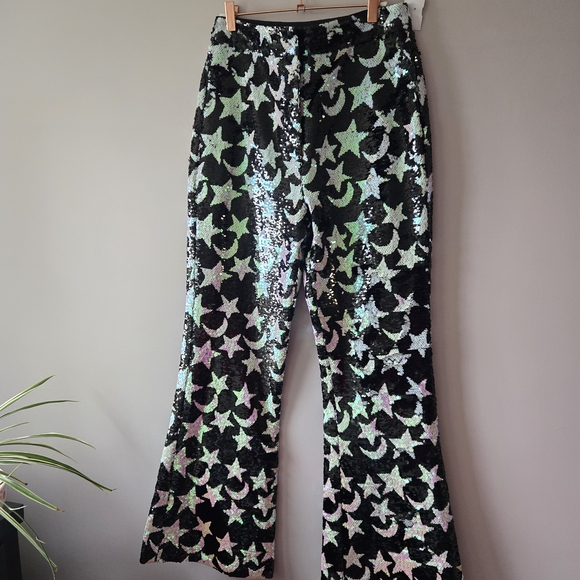 Nasty Gal Black and Silver Sequin Star Womens Bottoms - Picture 2 of 7